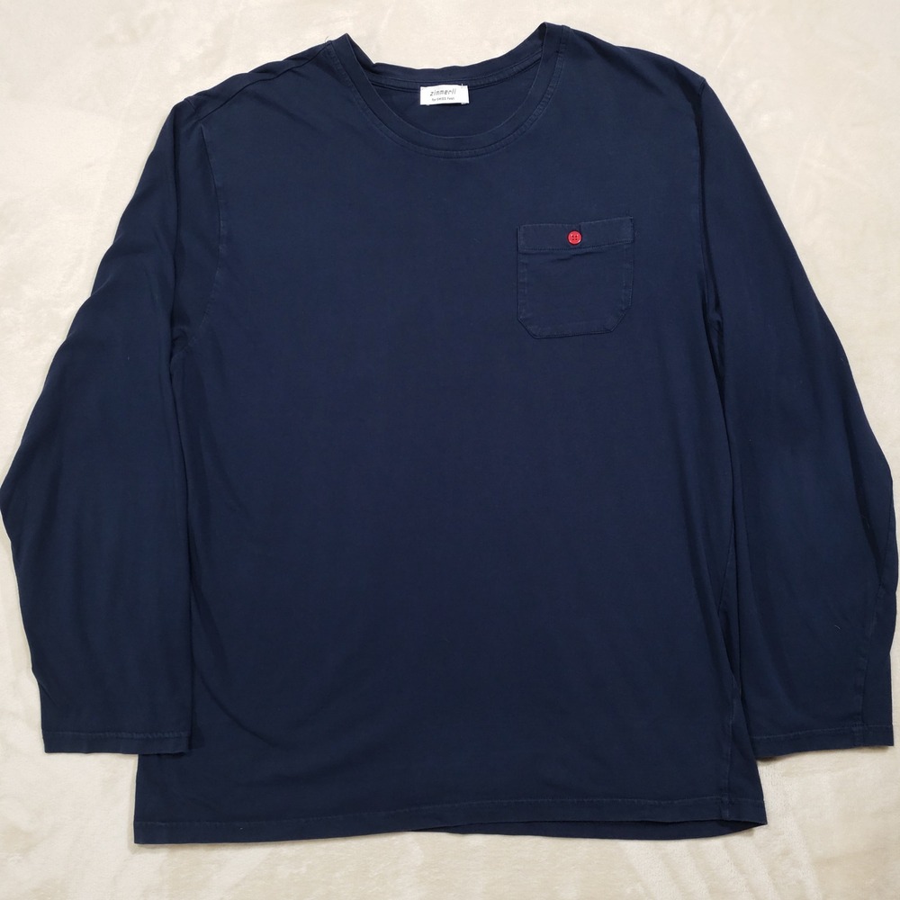 Zimmerli Long Sleeve T-Shirt Men Large Navy Cotton Pocket SWISS First Luxury Tee